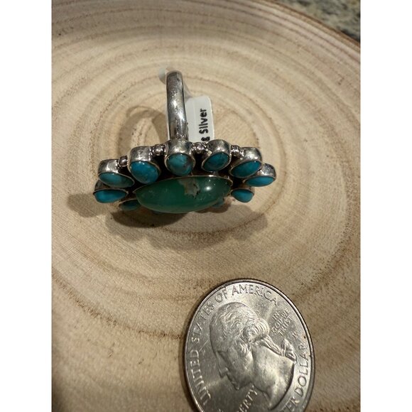 Artisan Sterling Silver Turquoise Peridot Cluster statement Ring 11 Southwest 9 - Picture 9 of 11